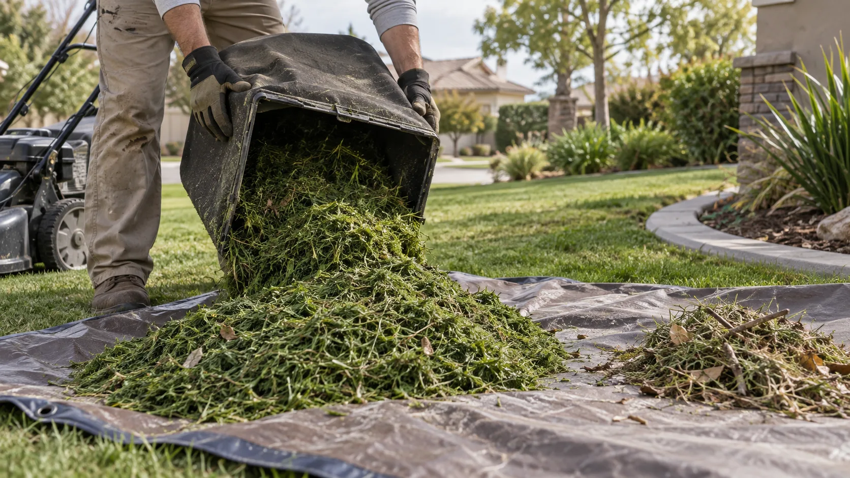Detailed view of grass & lawn debris removal preparation